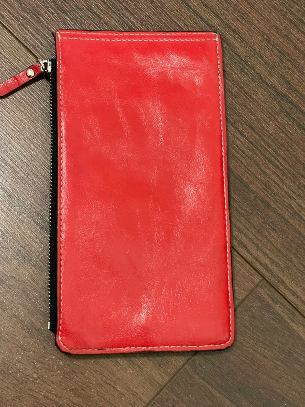 Vintage  Red Leather Zip Wallet with Subtle Emboss Baellerry